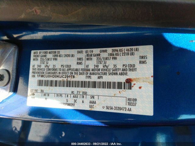 1FMCU0HD0KUC29178 Ford ESCAPE SEL