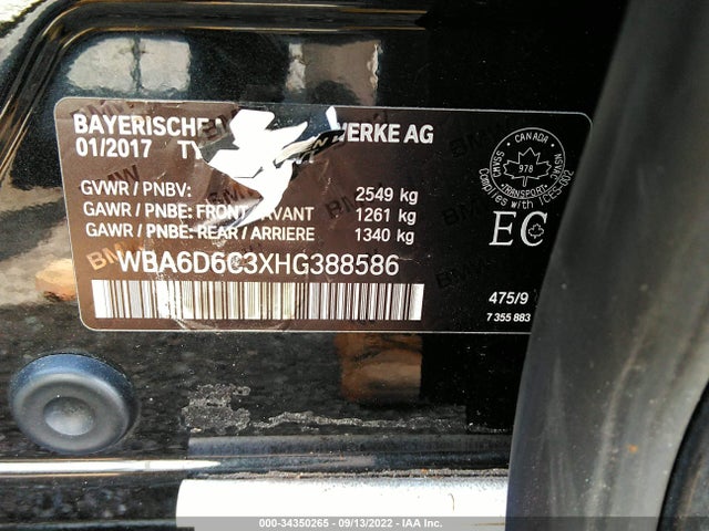 2017 BMW 6 Series, VIN: WBA6D6C3XHG388586