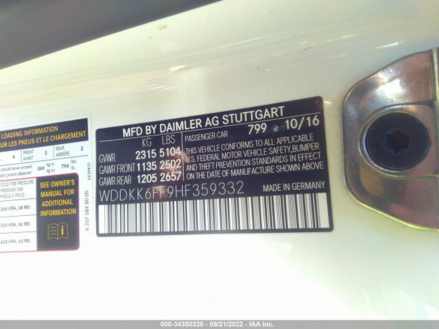 2017 Mercedes-Benz E-Class, VIN: WDDKK6FF9HF359332
