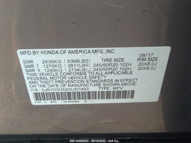2017 Acura MDX, VIN: 5J8YD3H52HL001493