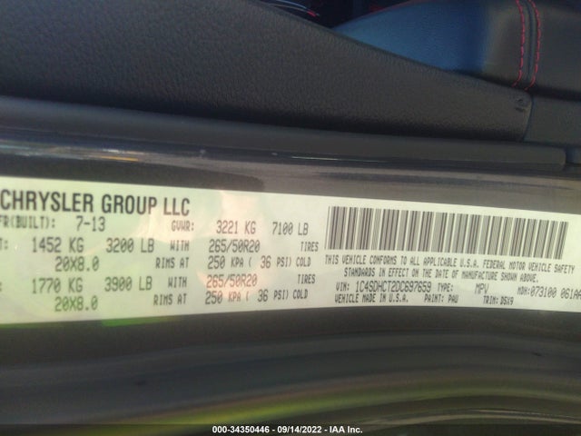 2013 DODGE DURANGO R/T VIN: 1C4SDHCT2DC697659