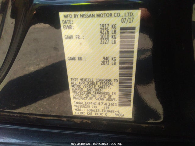 2017 Nissan Altima, VIN: 1N4AL3AP4HC474381