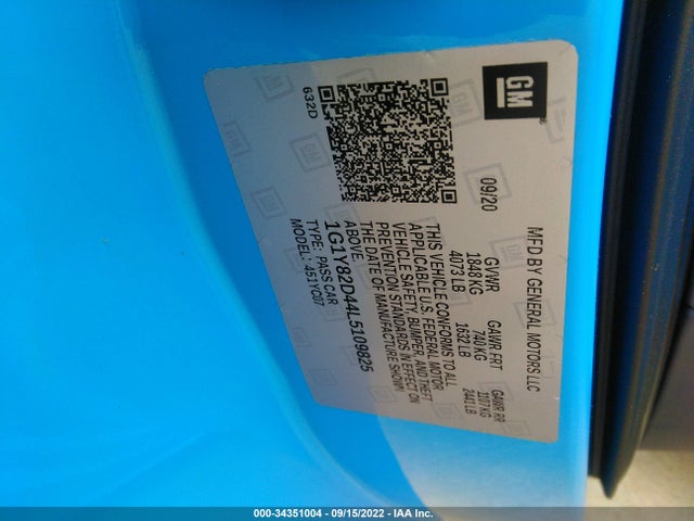 2020 Chevrolet Corvette, VIN: 1G1Y82D44L5109825