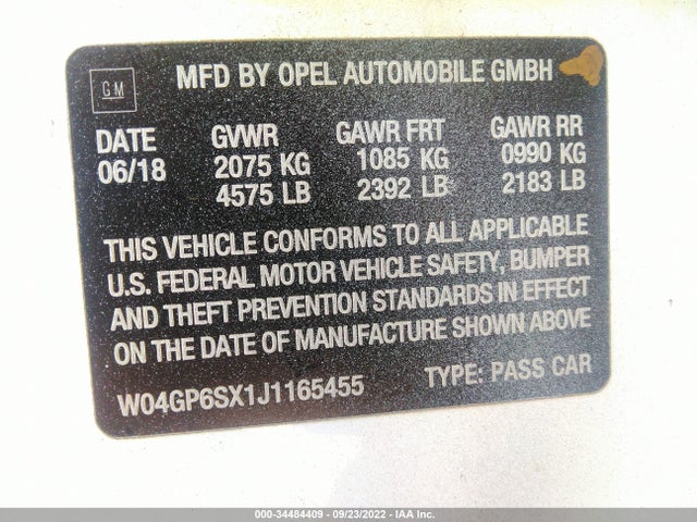 2018 Buick Regal, VIN: W04GP6SX1J1165455