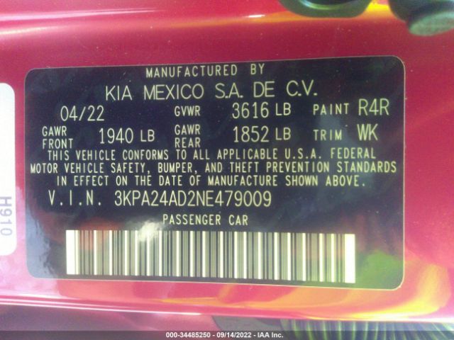 3KPA24AD2NE479009 KIA RIO S