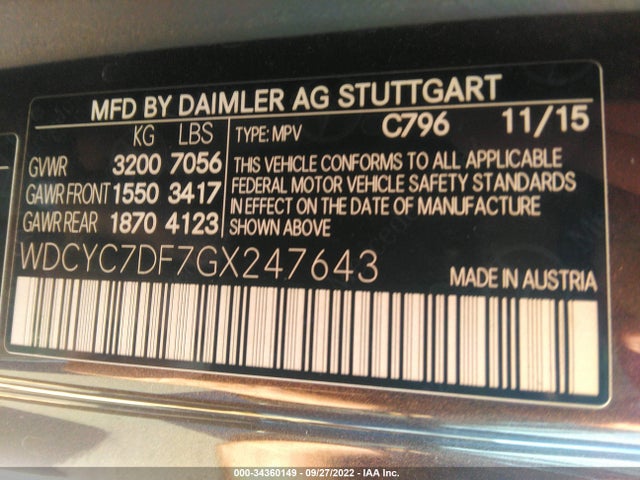 2016 Mercedes-Benz G-Class, VIN: WDCYC7DF7GX247643
