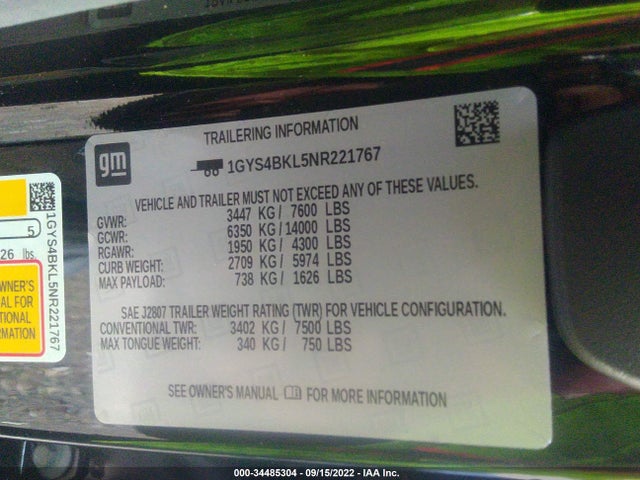 2022 Cadillac Escalade, VIN: 1GYS4BKL5NR221767