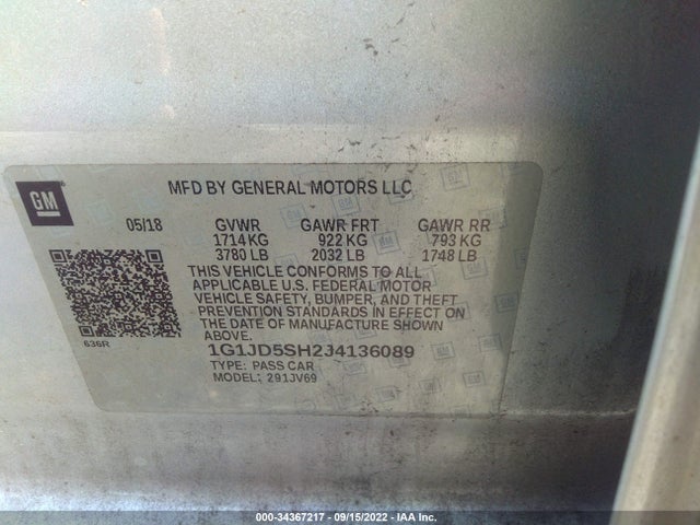 2018 Chevrolet Sonic, VIN: 1G1JD5SH2J4136089