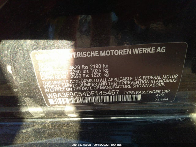 2013 BMW 3 SERIES ACTIVEHYBRID 3 VIN: WBA3F9C54DF145467