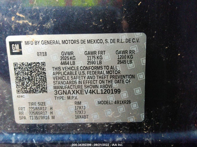 Chevrolet EQUINOX LT 2019 3GNAXKEV4KL120199 Image 10