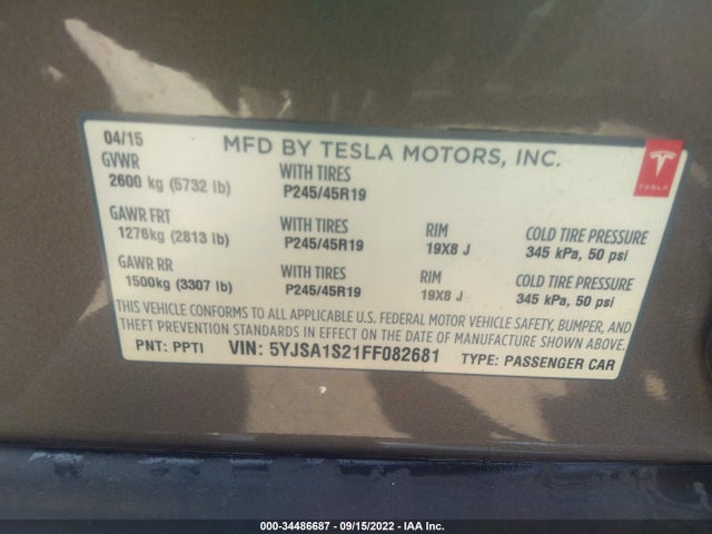 Tesla Model S 85d/70d/90d/p90d 2015 5YJSA1S21FF082681 Image 9
