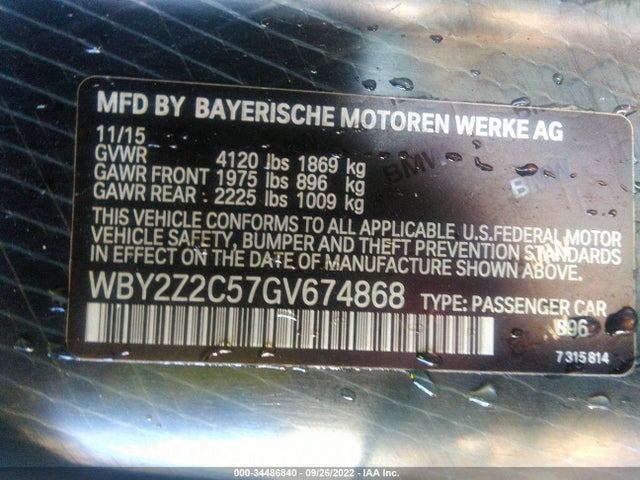 2016 BMW i8, VIN: WBY2Z2C57GV674868