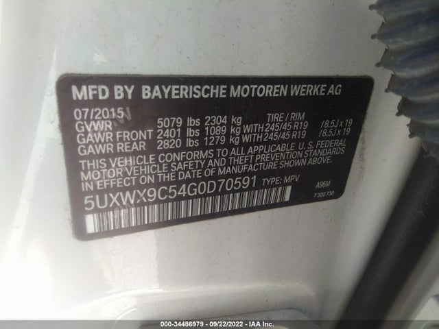 2016 BMW X3, VIN: 5UXWX9C54G0D70591