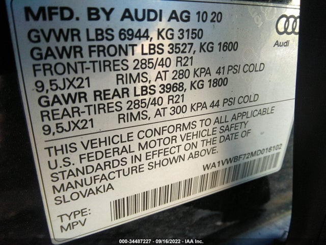 2021 Audi SQ7, VIN: WA1VWBF72MD016102