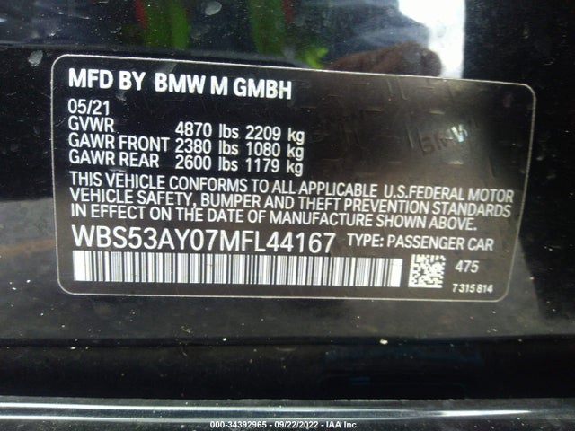 2021 BMW M3, VIN: WBS53AY07MFL44167