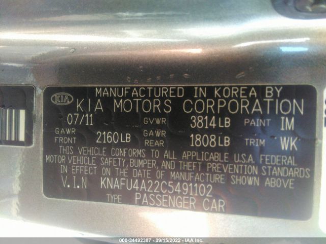 KNAFU4A22C5491102 KIA FORTE EX
