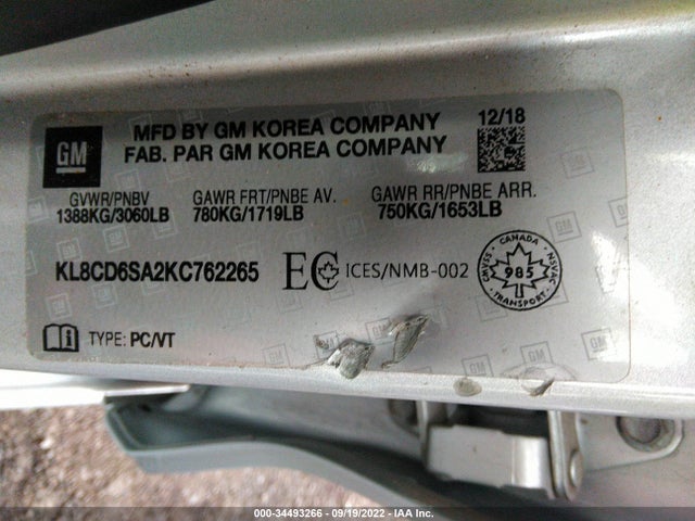 2019 Chevrolet Spark, VIN: KL8CD6SA2KC762265