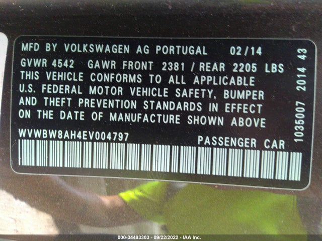 2014 Volkswagen Eos, VIN: WVWBW8AH4EV004797