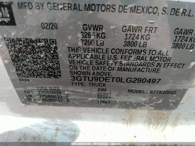2020 GMC Sierra 1500, VIN: 3GTU9DET0LG290497