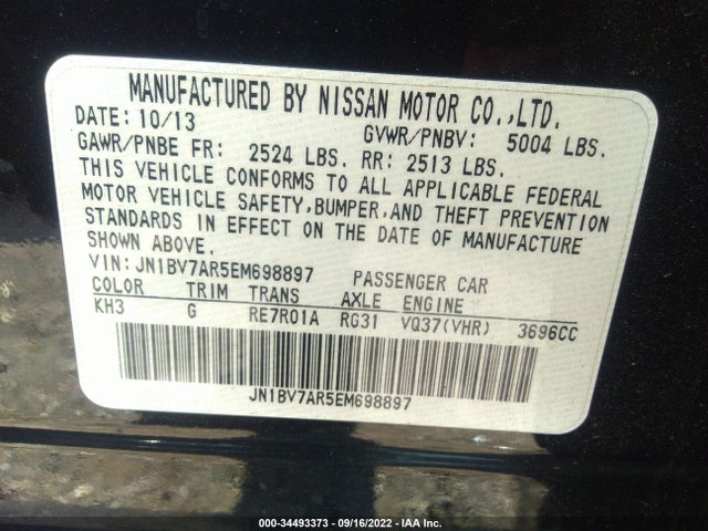 2014 INFINITI Q50 PREMIUM VIN: JN1BV7AR5EM698897