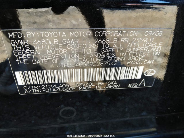 Lexus ES 350 2009 JTHBJ46G892287542 Image 11