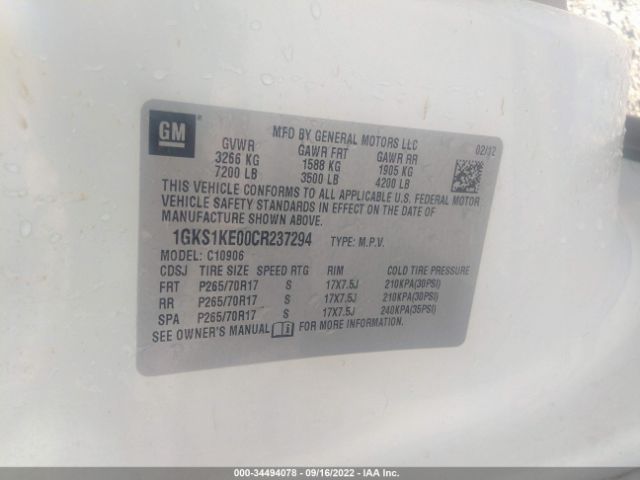 1GKS1KE00CR237294 GMC Yukon Xl Slt