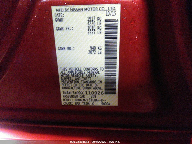 Nissan Altima 2.5 Sv 2016 1N4AL3AP0GC110926 Image 11
