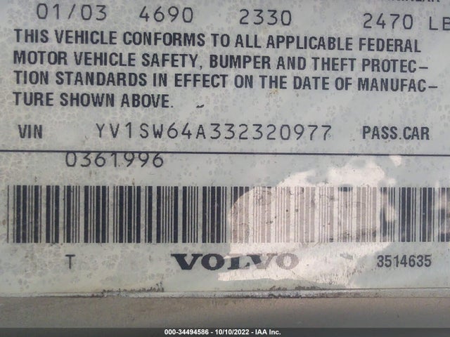 Volvo V70 2003 YV1SW64A332320977 Image 10