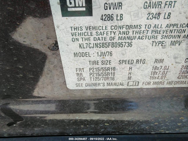 2015 Chevrolet Trax, VIN: KL7CJNSB5FB095736