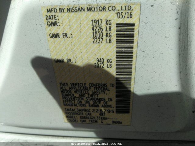 1N4AL3AP9GC228795 Nissan ALTIMA 2.5