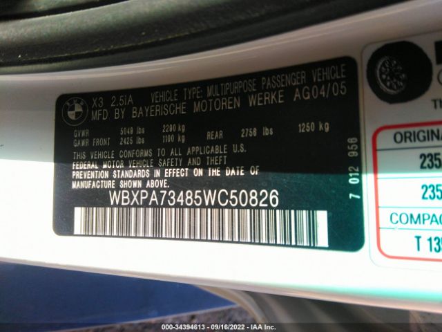 WBXPA73485WC50826 BMW X3 2.5I
