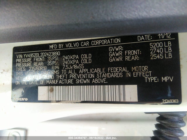 Volvo Xc60 3.2l 2013 YV4952DL2D2423890 Image 10