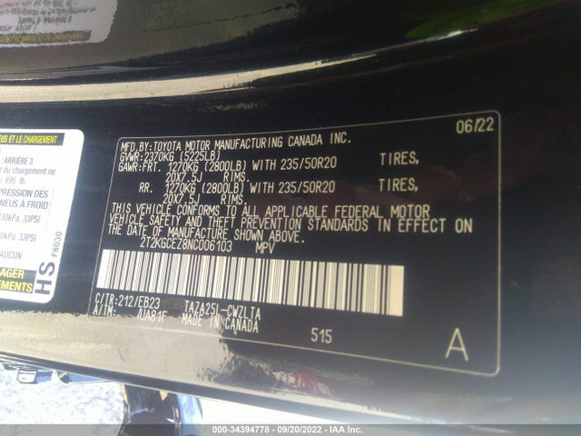 2022 Lexus NX, VIN: 2T2KGCEZ8NC006103