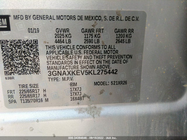 Chevrolet EQUINOX LT 2019 3GNAXKEV5KL275442 Image 10