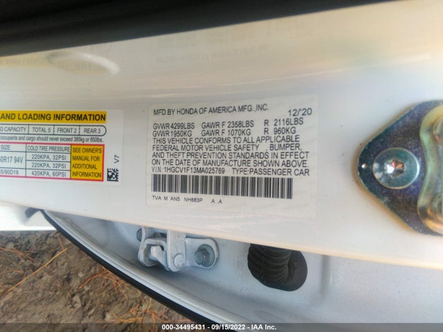 2021 HONDA ACCORD SEDAN LX VIN: 1HGCV1F13MA025769