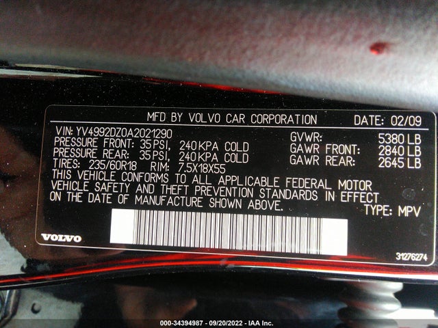 Volvo XC60 2010 YV4992DZ0A2021290 Image 10