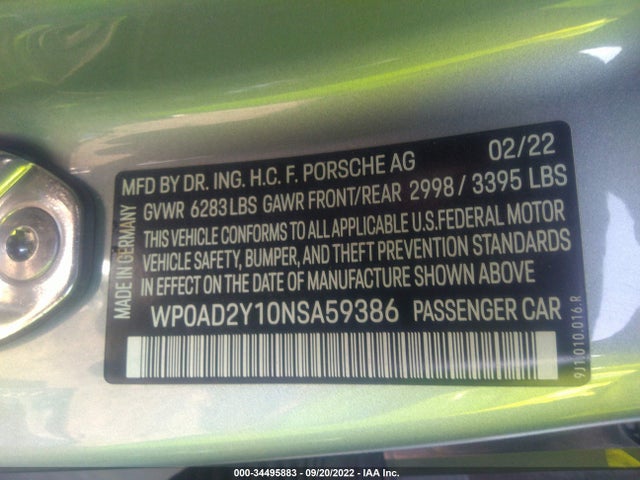 2022 Porsche Taycan, VIN: WP0AD2Y10NSA59386