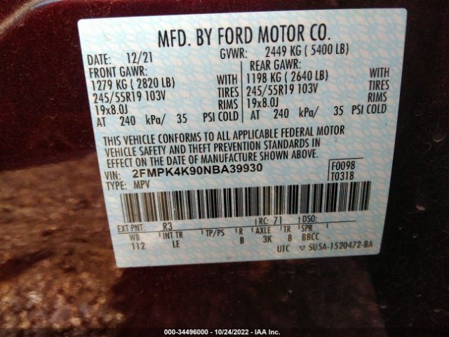 2FMPK4K90NBA39930 Ford Edge Titanium