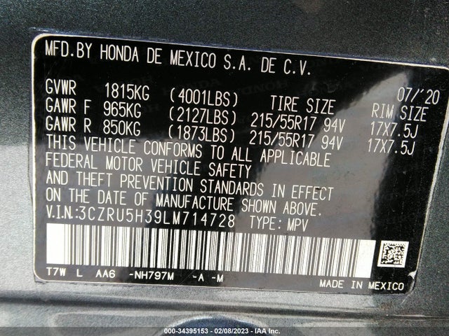 2020 Honda HR-V, VIN: 3CZRU5H39LM714728