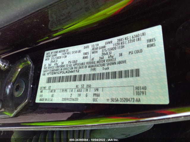 2020 FORD F-150 XL/XLT/LARIAT VIN: 1FTEW1CP3LKD44112