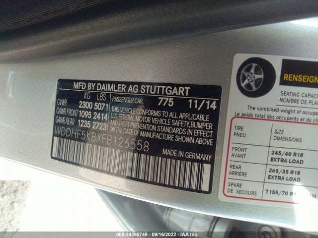 2015 Mercedes-Benz E-Class, VIN: WDDHF5KBXFB126558