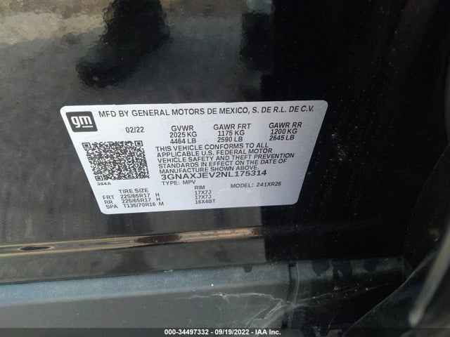 Chevrolet EQUINOX LT 2022 3GNAXJEV2NL175314 Image 9