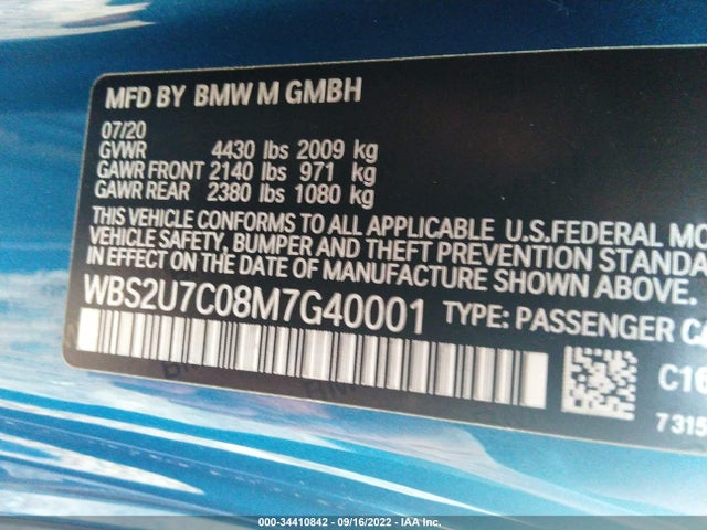 2021 BMW M2, VIN: WBS2U7C08M7G40001