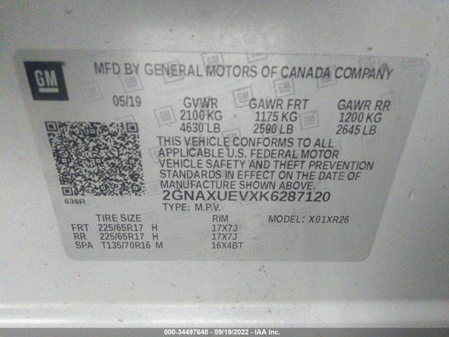 Chevrolet EQUINOX LT 2019 2GNAXUEVXK6287120 Image 10