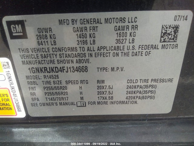 2015 Chevrolet Traverse, VIN: 1GNKRJKD4FJ134668