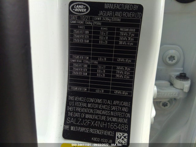 2022 Land Rover Range Rover Evoque, VIN: SALZJ2FX4NH165488