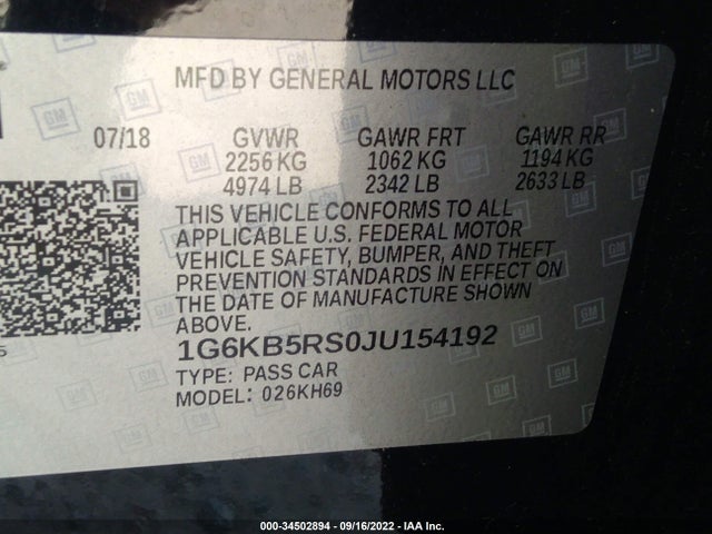 2018 Cadillac CT6, VIN: 1G6KB5RS0JU154192