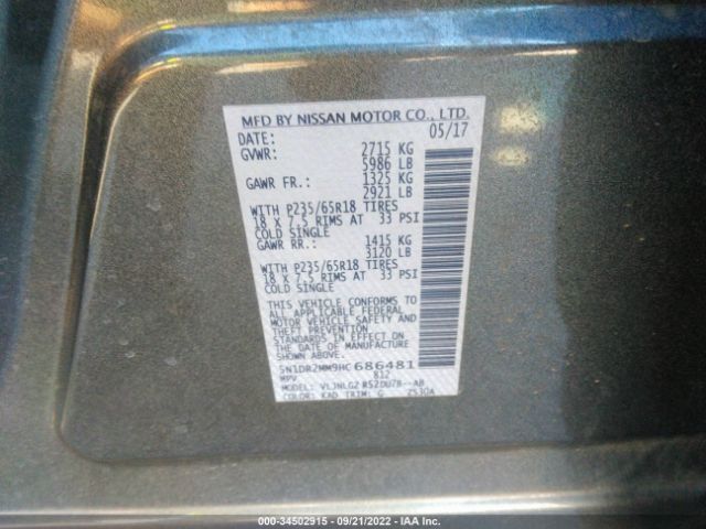 5N1DR2MM9HC686481 Nissan Pathfinder Sl
