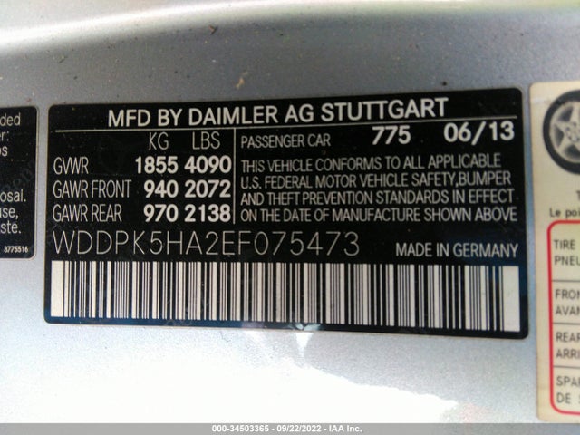 2014 Mercedes-Benz SLK-Class, VIN: WDDPK5HA2EF075473
