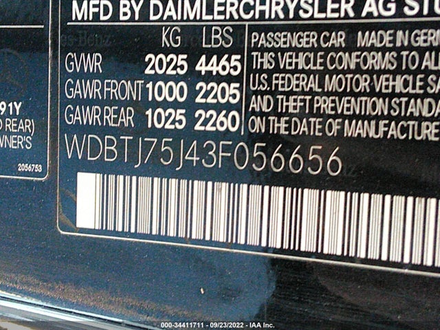 2003 MERCEDES-BENZ CLK-CLASS 5.0L VIN: WDBTJ75J43F056656